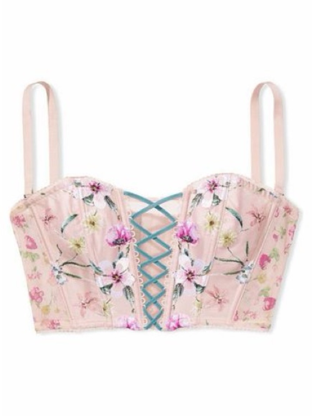 NWT Victorias Secret Floral Lace-Up Bustier Crop Top - Pink